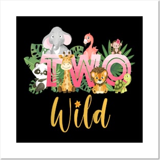 Safari Floral Zoo Animal Two Wild Girls 2nd Birthday Party Posters and Art